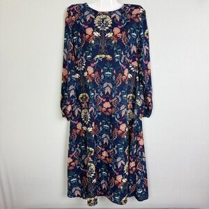 Lulu's I. Madeline Garden Splendor Navy Floral Midi Boho Career Dress Size M NWT